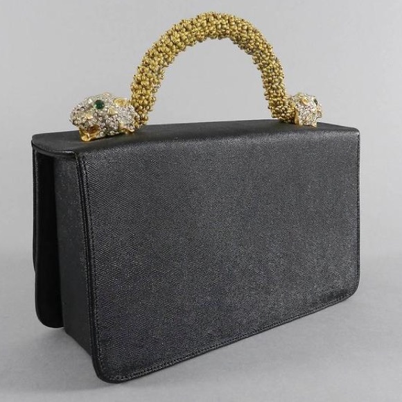 Rare 60’s Black Jeweled Panther Head Clutch - Picture 3 of 7